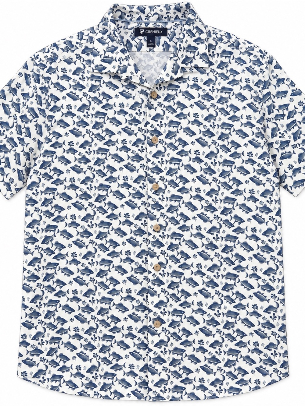 Cremieux Blue White Fish Print Button Up Shirt Men’s L